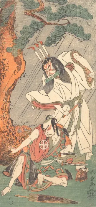 Framed Print : Kabuki Actors Ichimura Uzaemon IX as Ko-kakeyama and Otani Hiroji III as Koga Saburo, ca. 1771. Creator: Shunsho Framed Print : Kabuki Actors Ichimura Uzaemon IX as Ko-kakeyama and Otani Hiroji III as Koga Saburo, ca. 1771. Creator: Shunsho