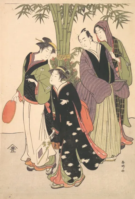 Framed Print : Kabuki Actors Segawa Kikunojo III and Ichikawa Monnosuke II and Two Courtesans Celebr... ca. 1790s. Creator: Katsukawa Shunko Framed Print : Kabuki Actors Segawa Kikunojo III and Ichikawa Monnosuke II and Two Courtesans Celebr... ca. 1790s. Creator: Katsukawa Shunko
