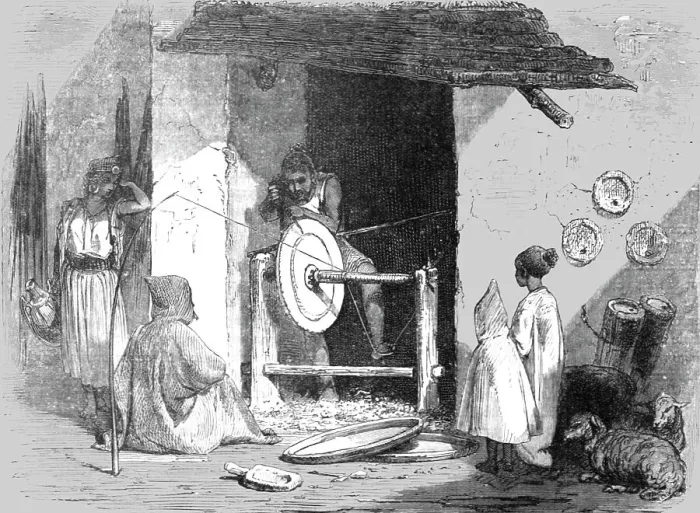 Framed Print : Kabyle Turner at his Wheel; The Natives of Algeria, the Kabyle, the Arab, the Moor, and... 1875. Creator: Unknown Framed Print : Kabyle Turner at his Wheel; The Natives of Algeria, the Kabyle, the Arab, the Moor, and... 1875. Creator: Unknown