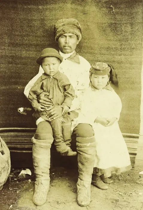 Framed Print : A Kachin Individual (over 30 Years Old). Tanzybaev with Children. Village of Ust'-Abakan, 1894. Creator: Unknown Framed Print : A Kachin Individual (over 30 Years Old). Tanzybaev with Children. Village of Ust'-Abakan, 1894. Creator: Unknown