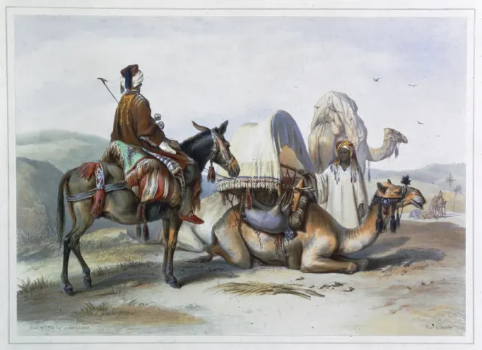 Framed Print : Kafila with a camel bearing a hodesh, 1848. Artist: Lehnert Framed Print : Kafila with a camel bearing a hodesh, 1848. Artist: Lehnert