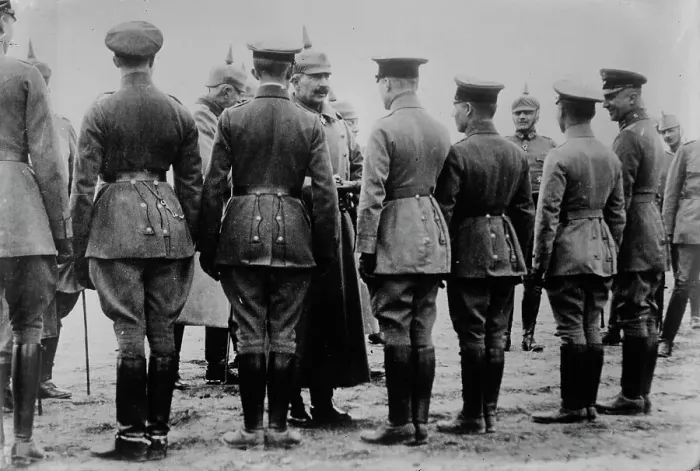 Framed Print : Kaiser giving iron cross to aviators, between 1914 and c1915. Creator: Bain News Service Framed Print : Kaiser giving iron cross to aviators, between 1914 and c1915. Creator: Bain News Service