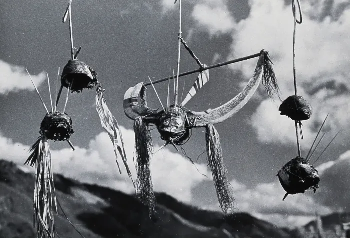 Framed Print : Kalyo Kengyu, northern India: human heads hung up as trophies in a Naga village, c1930s. Creator: Unknown Framed Print : Kalyo Kengyu, northern India: human heads hung up as trophies in a Naga village, c1930s. Creator: Unknown