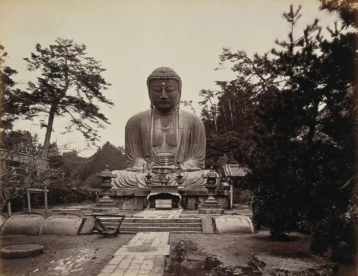 Framed Print : Kamakura, Japan: large statue of 'Daibootz' or the 'Great Buddha', in wooded country, c1873. Creator: William Pryor Floyd Framed Print : Kamakura, Japan: large statue of 'Daibootz' or the 'Great Buddha', in wooded country, c1873. Creator: William Pryor Floyd