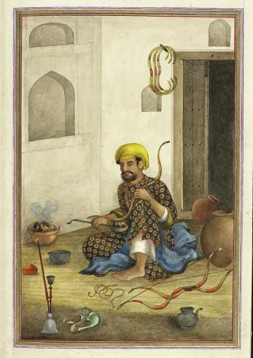 Framed Print : Kamdangar, a bowmaker - Shown bending the wood of a bow over a bowl of embers, 1825. Creator: Anon Framed Print : Kamdangar, a bowmaker - Shown bending the wood of a bow over a bowl of embers, 1825. Creator: Anon