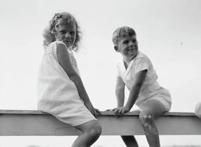 Framed Print : Kane children, seated on a fence, between 1911 and 1942. Creator: Arnold Genthe Framed Print : Kane children, seated on a fence, between 1911 and 1942. Creator: Arnold Genthe