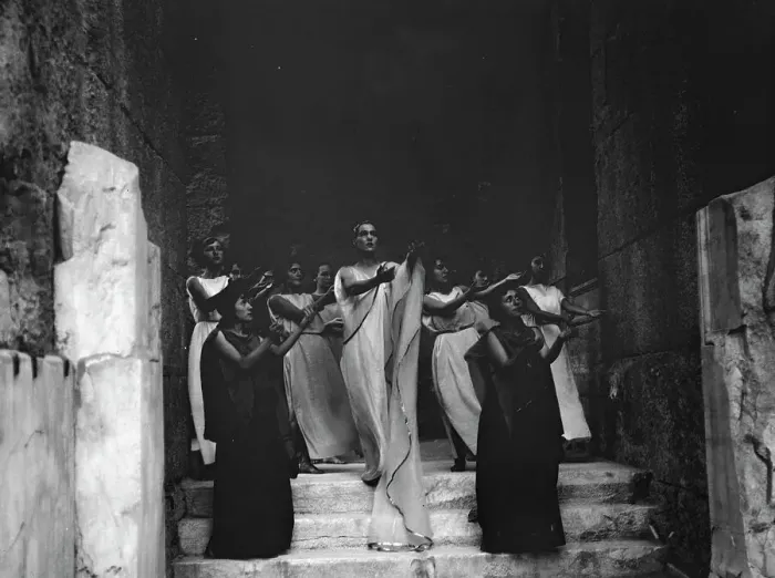 Framed Print : Kanellos dance group at ancient sites in Greece, 1929 Creator: Arnold Genthe Framed Print : Kanellos dance group at ancient sites in Greece, 1929 Creator: Arnold Genthe