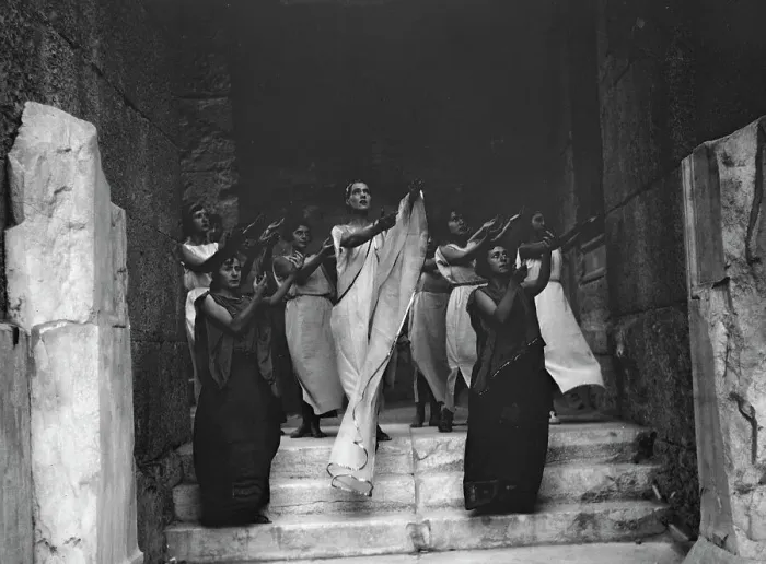 Framed Print : Kanellos dance group at ancient sites in Greece, 1929 Creator: Arnold Genthe Framed Print : Kanellos dance group at ancient sites in Greece, 1929 Creator: Arnold Genthe