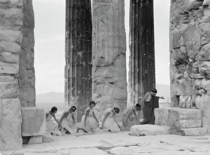 Framed Print : Kanellos dance group at ancient sites in Greece, 1929 Creator: Arnold Genthe Framed Print : Kanellos dance group at ancient sites in Greece, 1929 Creator: Arnold Genthe