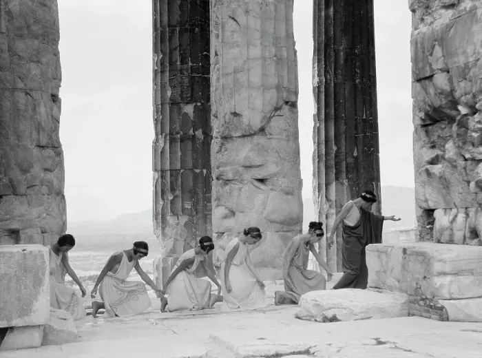 Framed Print : Kanellos dance group at ancient sites in Greece, 1929 Creator: Arnold Genthe Framed Print : Kanellos dance group at ancient sites in Greece, 1929 Creator: Arnold Genthe