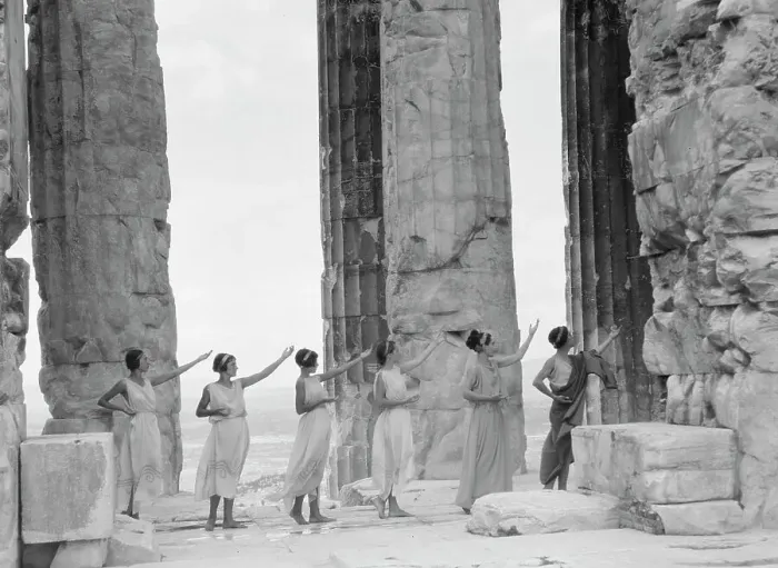 Framed Print : Kanellos dance group at ancient sites in Greece, 1929 Creator: Arnold Genthe Framed Print : Kanellos dance group at ancient sites in Greece, 1929 Creator: Arnold Genthe