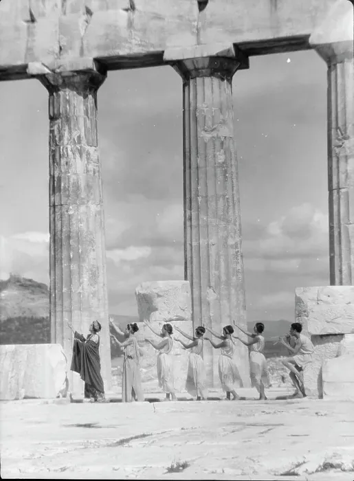 Framed Print : Kanellos dance group at ancient sites in Greece, 1929 Creator: Arnold Genthe Framed Print : Kanellos dance group at ancient sites in Greece, 1929 Creator: Arnold Genthe