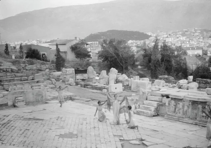 Framed Print : Kanellos dance group at ancient sites in Greece, 1929 Creator: Arnold Genthe Framed Print : Kanellos dance group at ancient sites in Greece, 1929 Creator: Arnold Genthe