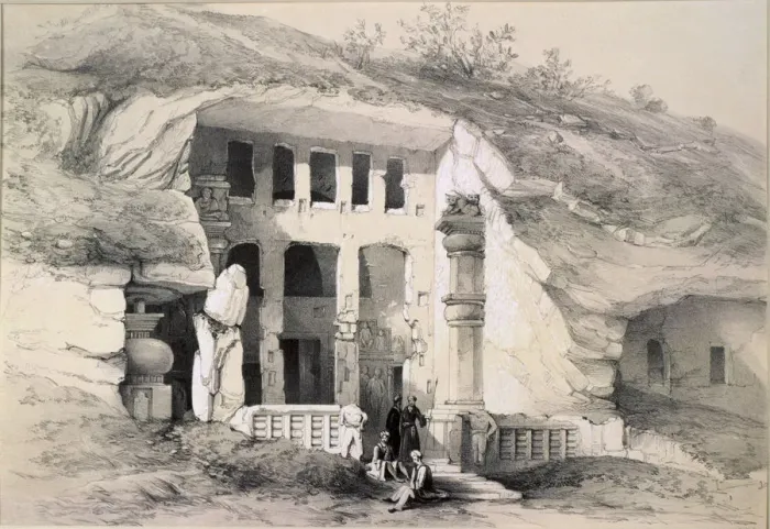 Framed Print : Kannari, Exterior of Great Chaitya Cave, 1845. Artist: Thomas Colman Dibdin Framed Print : Kannari, Exterior of Great Chaitya Cave, 1845. Artist: Thomas Colman Dibdin
