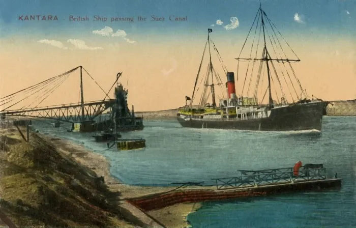 Framed Print : Kantara - British Ship passing the Suez Canal, c1918-c1939. Creator: Unknown Framed Print : Kantara - British Ship passing the Suez Canal, c1918-c1939. Creator: Unknown