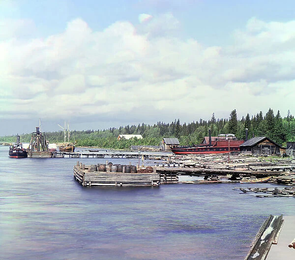 Kareshka boat yard [Russian Empire], 1909. Creator: Sergey Mikhaylovich Prokudin-Gorsky