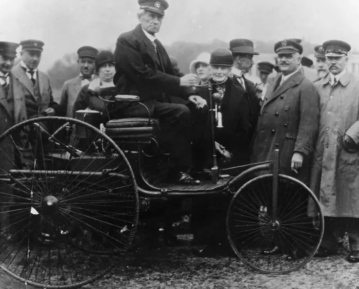 Framed Print : Karl Benz in his Benz motor car, 1886 Framed Print : Karl Benz in his Benz motor car, 1886