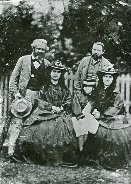 Karl Marx, Friedrich Engels and the daughters Jenny, Eleanor and Laura Marx, 1864