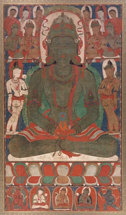 Framed Print : Karma Amitayus, From a Mandala of the Ninefold Amitayus, between c1170 and c1189. Creator: Anon Framed Print : Karma Amitayus, From a Mandala of the Ninefold Amitayus, between c1170 and c1189. Creator: Anon