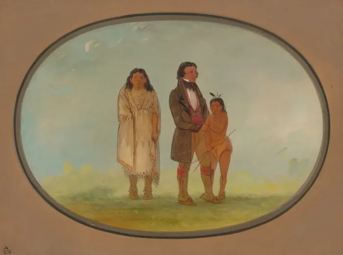 Framed Print : Kaskaskia Chief, His Mother, and Son, 1861 / 1869. Creator: George Catlin Framed Print : Kaskaskia Chief, His Mother, and Son, 1861 / 1869. Creator: George Catlin