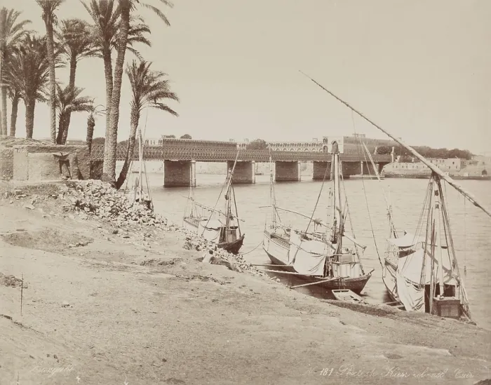 Framed Print : Kasr-en-Nil Bridge Looking East over the Nile, 19th century. Creator: Zangaki Framed Print : Kasr-en-Nil Bridge Looking East over the Nile, 19th century. Creator: Zangaki
