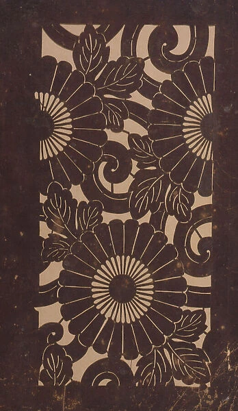 Katagami stencil with images of chrysanthemums, between 1900 and 1952. Creator: Unknown