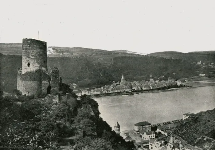 Framed Print : The Katz overlooking the Rhine, St Goarshausen, Germany, 1895. Creator: Francis Frith & Co Framed Print : The Katz overlooking the Rhine, St Goarshausen, Germany, 1895. Creator: Francis Frith & Co