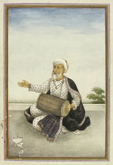 Framed Print : Kavval, a sub-caste of the large Muslim caste of Mirasis'...A man beating a drum, 1825. Creator: Anon