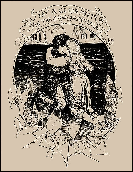 Kay and Gerda. The Snow Queen. Illustration from The Pink Fairy Book by Andrew Lang, 1897