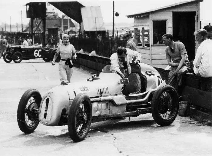 Framed Print : Kay Petre and Austin Seven, Brooklands, 1936 Framed Print : Kay Petre and Austin Seven, Brooklands, 1936