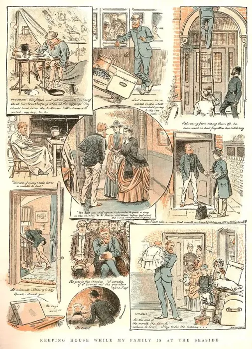 Framed Print : Keeping House while my family is at the Seaside, 1886. Creator: Unknown Framed Print : Keeping House while my family is at the Seaside, 1886. Creator: Unknown