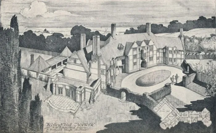 Framed Print : Kelling Hall, Norfolk. E Brantwood Maufe, A. R. I. B. A. Architect, c1912. Artist: Edward Brantwood Maufe Framed Print : Kelling Hall, Norfolk. E Brantwood Maufe, A. R. I. B. A. Architect, c1912. Artist: Edward Brantwood Maufe