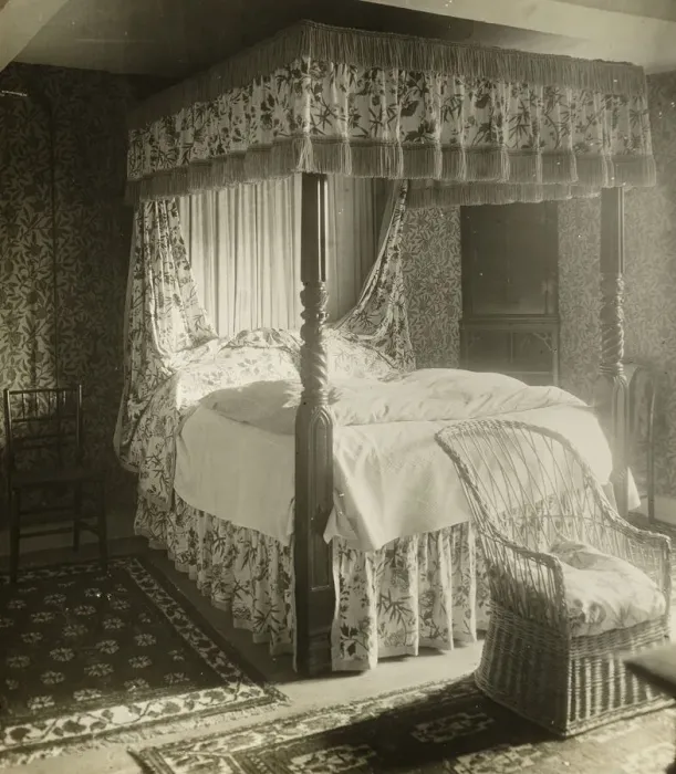 Framed Print : Kelmscott Manor: Bed William Morris Was Born In, 1896. Creator: Frederick Henry Evans