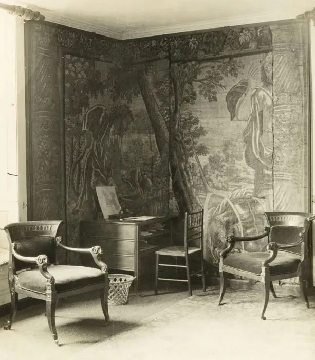 Framed Print : Kelmscott Manor: In the Tapestry Room, 1896. Creator: Frederick Henry Evans