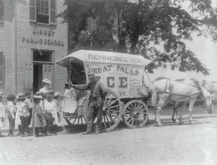Framed Print : Kennebec Ice horse-drawn wagon parked in front of Birney Public School... Washington, D.C. (1899?) Creator: Frances Benjamin Johnston Framed Print : Kennebec Ice horse-drawn wagon parked in front of Birney Public School... Washington, D.C. (1899?) Creator: Frances Benjamin Johnston