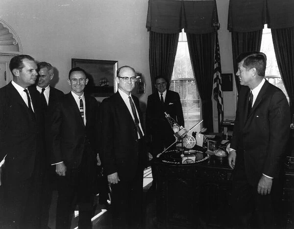 Kennedy Receives Mariner 2 Model, 1961. Creator: NASA