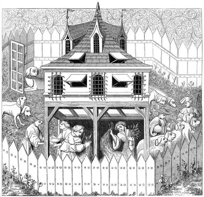 Framed Print : Kennel in which Dogs should live, and how they should be kept, 15th century, (1849) Framed Print : Kennel in which Dogs should live, and how they should be kept, 15th century, (1849)