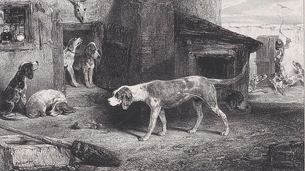 The Kennel, from the series Hunting Scenes, 1829. Creator: Alexandre Gabriel Decamps