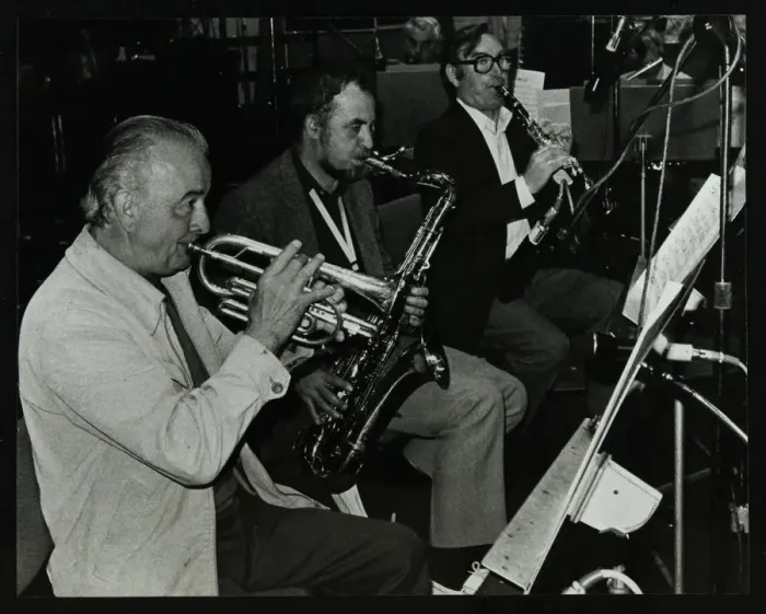 Framed Print : Kenny Baker, Danny Moss, and Henry Mackenzie at the BBC recording studios, London, 22 April 1982 Framed Print : Kenny Baker, Danny Moss, and Henry Mackenzie at the BBC recording studios, London, 22 April 1982