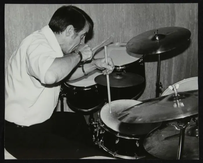 Framed Print : Kenny Clare playing the drums, London, 1978. Artist: Denis Williams Framed Print : Kenny Clare playing the drums, London, 1978. Artist: Denis Williams