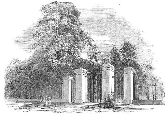 Framed Print : Kensington Gardens - New Gates, Bayswater-Road, 1854. Creator: Unknown Framed Print : Kensington Gardens - New Gates, Bayswater-Road, 1854. Creator: Unknown