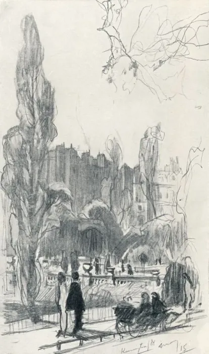 Framed Print : In Kensington Gardens - Stage One, c1920. Artist: Claude Allin Shepperson Framed Print : In Kensington Gardens - Stage One, c1920. Artist: Claude Allin Shepperson