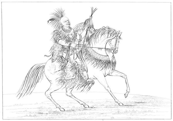 Framed Print : Keokuk on horseback, Rock Island, Upper Mississippi, 1841. Artist: Myers and Co Framed Print : Keokuk on horseback, Rock Island, Upper Mississippi, 1841. Artist: Myers and Co