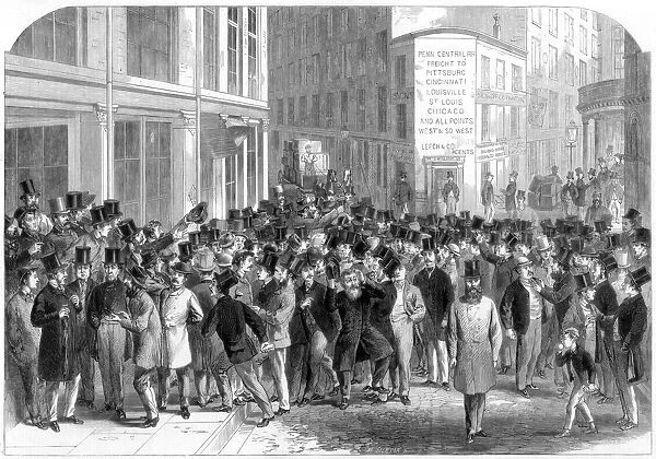 Kerbstone stockbrokers in New York, 1864. Artist: M Jackson