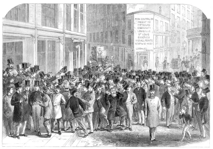 Framed Print : Kerbstone stockbrokers in New York, 1864. Creator: Mason Jackson Framed Print : Kerbstone stockbrokers in New York, 1864. Creator: Mason Jackson
