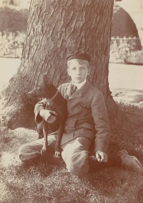 Framed Print : Kermit Roosevelt and Jack, the dog, 1902. Creator: Frances Benjamin Johnston Framed Print : Kermit Roosevelt and Jack, the dog, 1902. Creator: Frances Benjamin Johnston