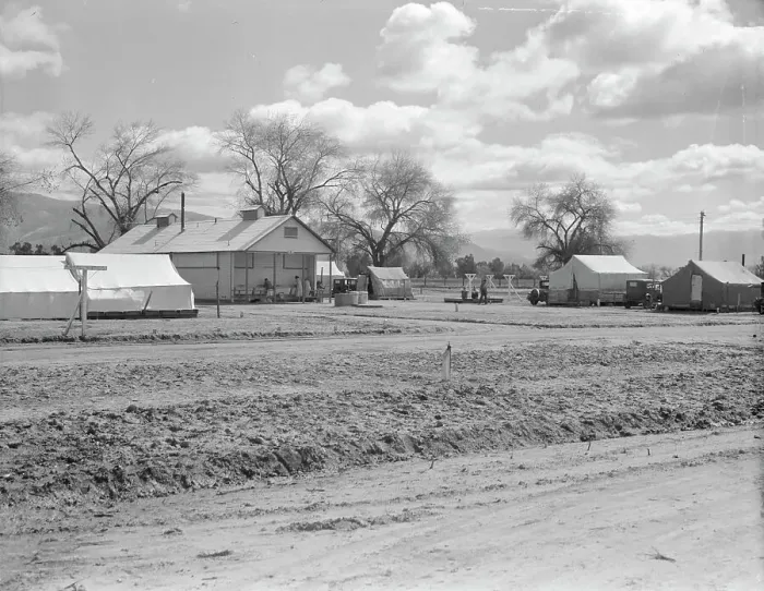 Framed Print : Kern County camp for migrants, fifteen miles out of Bakersfield, California, 1936. Creator: Dorothea Lange Framed Print : Kern County camp for migrants, fifteen miles out of Bakersfield, California, 1936. Creator: Dorothea Lange