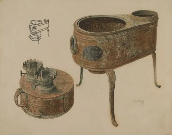 Framed Print : Kerosene Lamp Heater, c. 1942. Creator: Samuel Faigin Framed Print : Kerosene Lamp Heater, c. 1942. Creator: Samuel Faigin