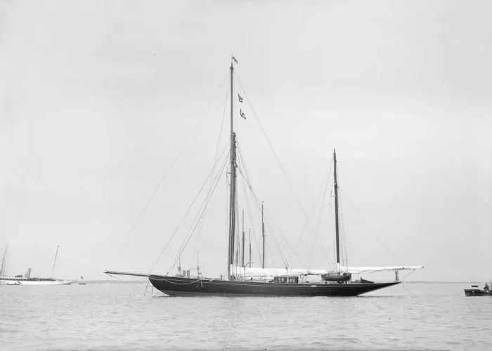 Framed Print : The ketch Valdora at anchor, 1913. Creator: Kirk & Sons of Cowes Framed Print : The ketch Valdora at anchor, 1913. Creator: Kirk & Sons of Cowes