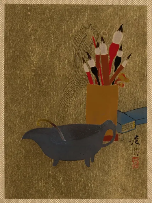 Framed Print : Kettle and Box with Paint Brushes, 1882. Creator: Shibata Zeshin Framed Print : Kettle and Box with Paint Brushes, 1882. Creator: Shibata Zeshin